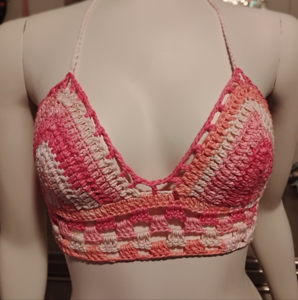 Handmade Pink Crochet Bralette